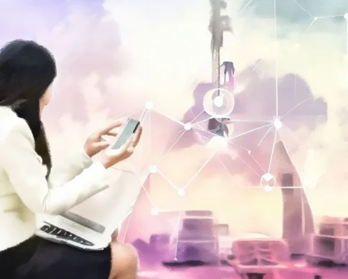 Mujer de negocios estableciendo una estrategia de comunicación.